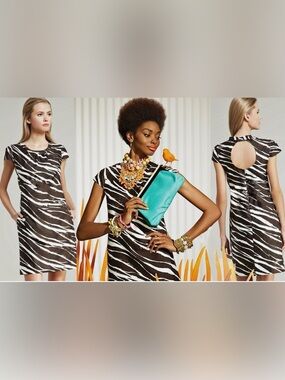 Kate Spade Dorothy Zebra Cream Coconut Keyhole Back Shift Dress size 10